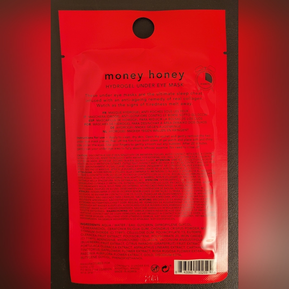 23 Single Use Holler & Glow Hydrogel Money Honey DePuffing Gold Under Eye Mask - Picture 3 of 7